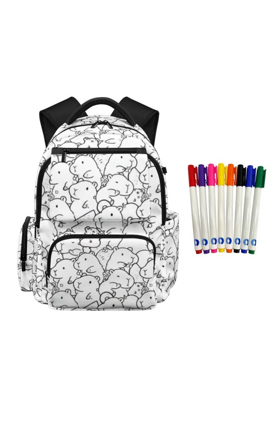 FULALDOLG Capybara Backpacks for Coloring with 8 Markers Color Your Own School Bag Kids Colorable Bookbag for Girls Personalized Doodle School Backpack