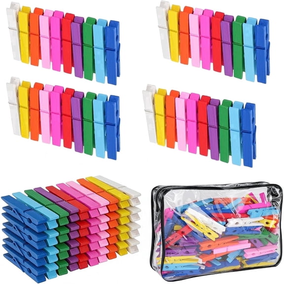 FULANDL 150Pcs Colored Clothes Pins Wooden, Colored Clothespins for Crafts 2.9 inch, Clothing Pins for Hanging Classroom