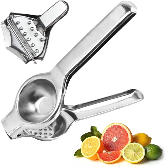 FULANDL 2 pcs lemon squeezer, heavy duty citrus juicer and lemon wedge clips, stainless steel manual press juicer, easy to use and dishwasher safe