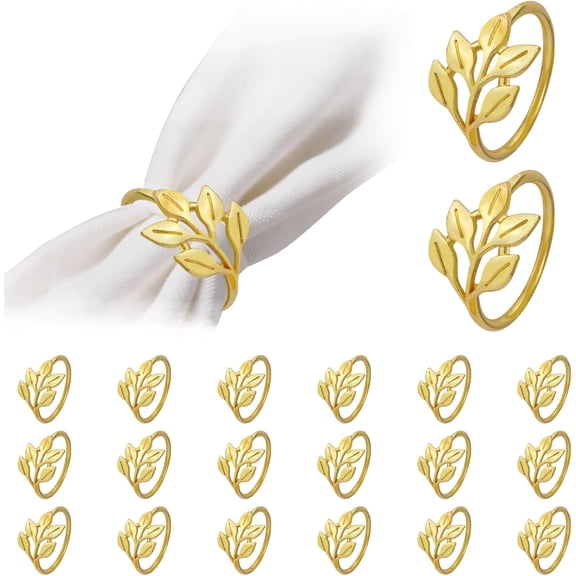 FULANDL 20pcs Gold Napkin Rings Set, Leaf Design Metal Durable Napkin Ring Holders Buckles, for Dinner Table Decor Holiday Wedding Party