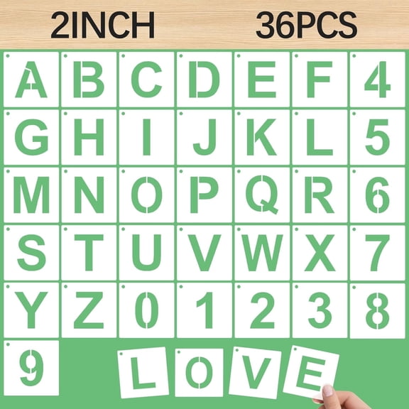 FULANDL 36 Pcs 2 inch Letter and Number Stencils, Reusable Plastic Alphabet Drawing Templates, Art Craft Stencils for Painting on Wood, Wall, Signage