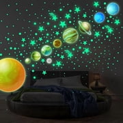 FULANDL 444 Small Sticker Luminous Solar System Wall Decals, Fluorescent Stars and Moon Glowing Planets Wall Stickers for Bedroom Living Room Decor