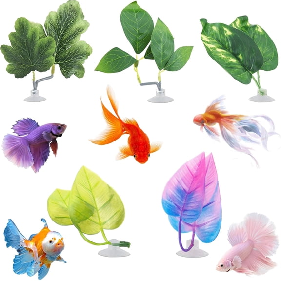 FULANDL 5 Betta Fish Leaf Pads, Betta Fish Bed Leaf Hammock,Realistic Aquarium Decoration with Suction Cups,for Sleeping and Playing,Colorful Natural Habitat