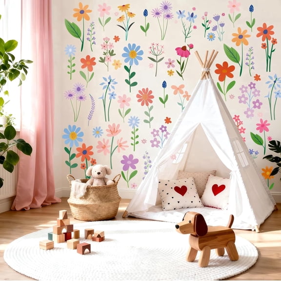FULANDL 102 PCS Loral Wall Decals, Removable Peel and Stick Vinyl Spring Themed Flower Stickers, Floral Wall Decor for Bedroom Classroom Living Room
