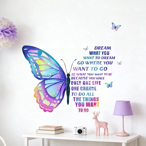 FULANDL Large Inspirational Butterfly Wall Stickers,Motivational Saying Positive Quotes Wall Art Decals Removable Peel and Stick for Home decoration