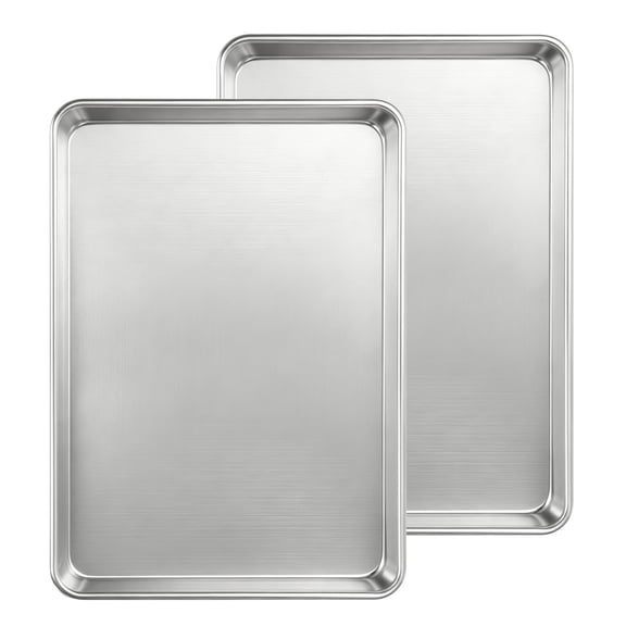 FULANDL Quality Baking Sheet Pan Set, Natural Aluminum Cookie Sheet, Chef Warp Resistant Baker's Half Sheet Pan, Large Thick Cookie Tray Pans for Baking, Roasting(2 Pack, 18X13In)