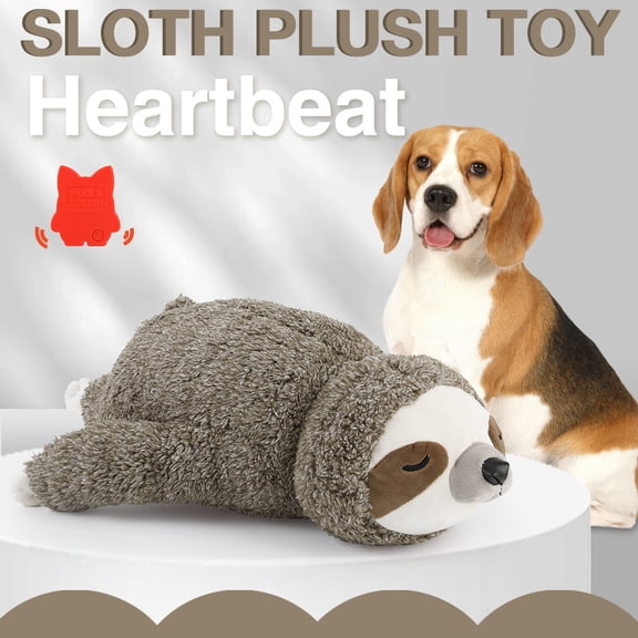 FULED 18.9 in Sloth Heartbeat Plush Dog Toy, Soft Sleep Aid for Puppy Crate Training