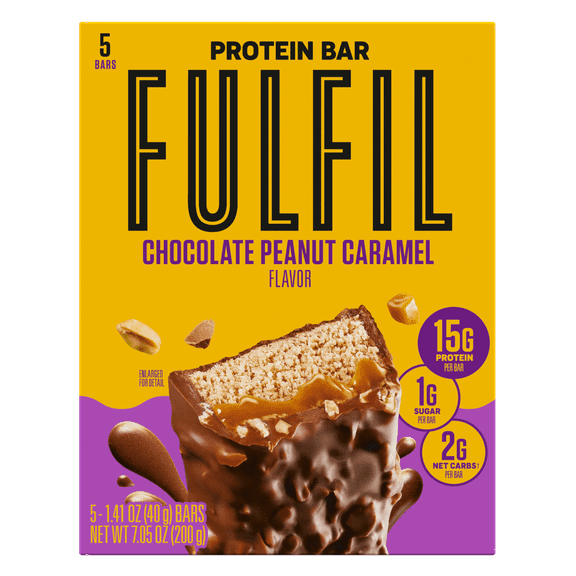 Fulfil Chocolate Peanut Caramel Flavored Protein Bars, 1.41 oz (5 Count)