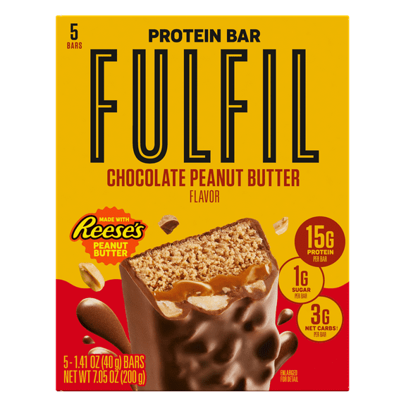Fulfil Chocolate and REESE'S Peanut Butter Flavored Protein Bars, 5 Count
