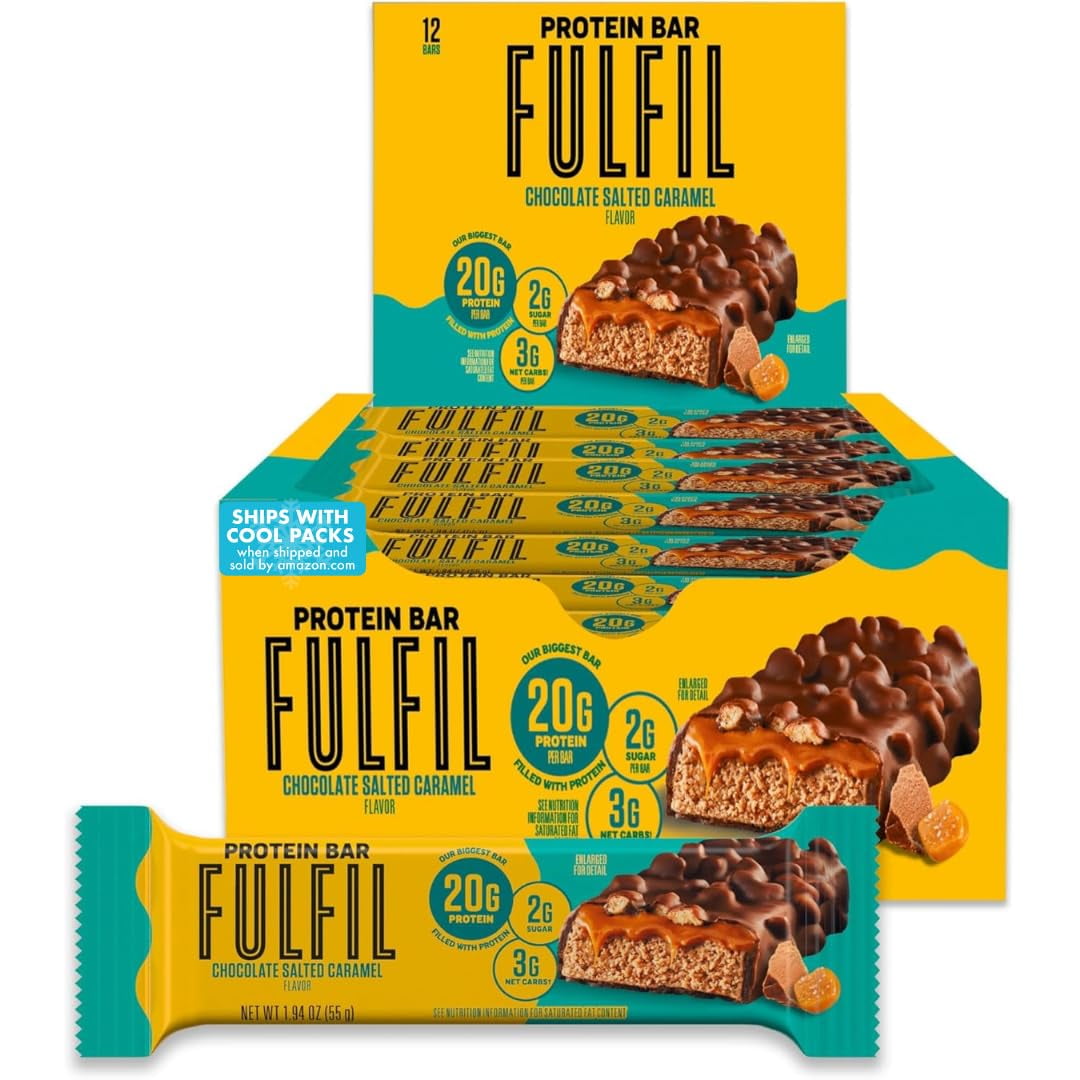 FULFIL Protein Bars,TRDNChocolate Salted Caramel Flavored, Gluten Free with 20g Protein, Pantry Staples, 12 Count