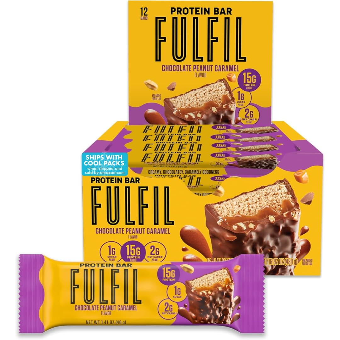FULFIL Protein Snack Bars, Chocolate Peanut Caramel MDH1Flavored, Gluten Free with 15g Protein, Pantry Staples, 12 Count