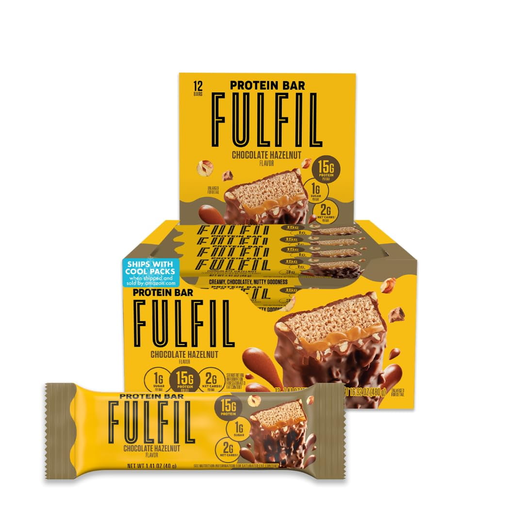 FULFIL Protein Snack Bars, YYF14 Chocolate Hazelnut Flavored, Gluten Free with 15g Protein, Pantry Staples, 12 Count