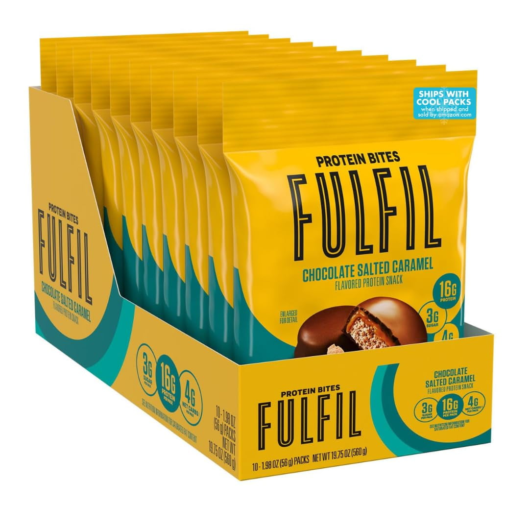 FULFIL Protein SnackEGSCBites, Chocolate Salted Caramel Flavored, Gluten Free with 16g Protein per serving, 7 Bites per Bag (10 Bags)