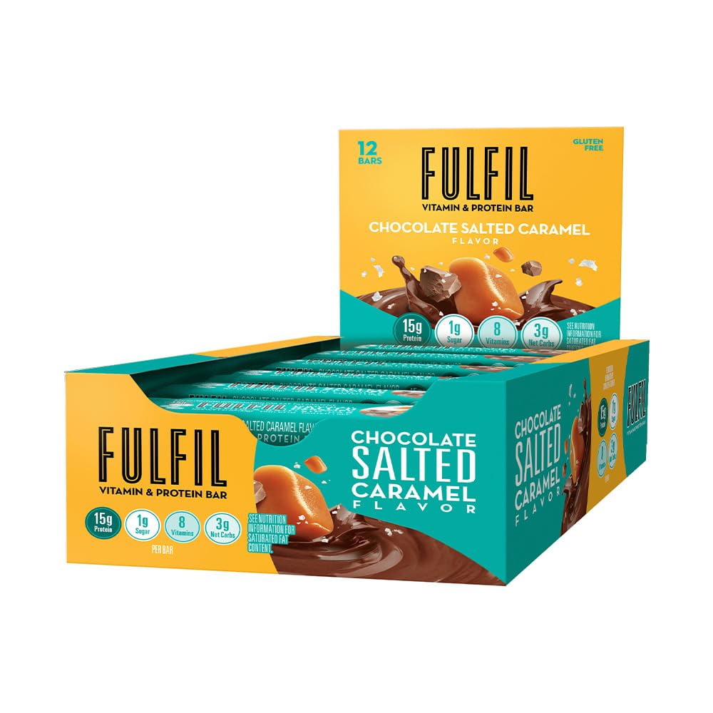 FULFIL Vitamin and Protein GP27Bars, Chocolate Salted Caramel, Snack Sized Bar with 15g Protein and 8 Vitamins Including Vitamin C, 12 Counts