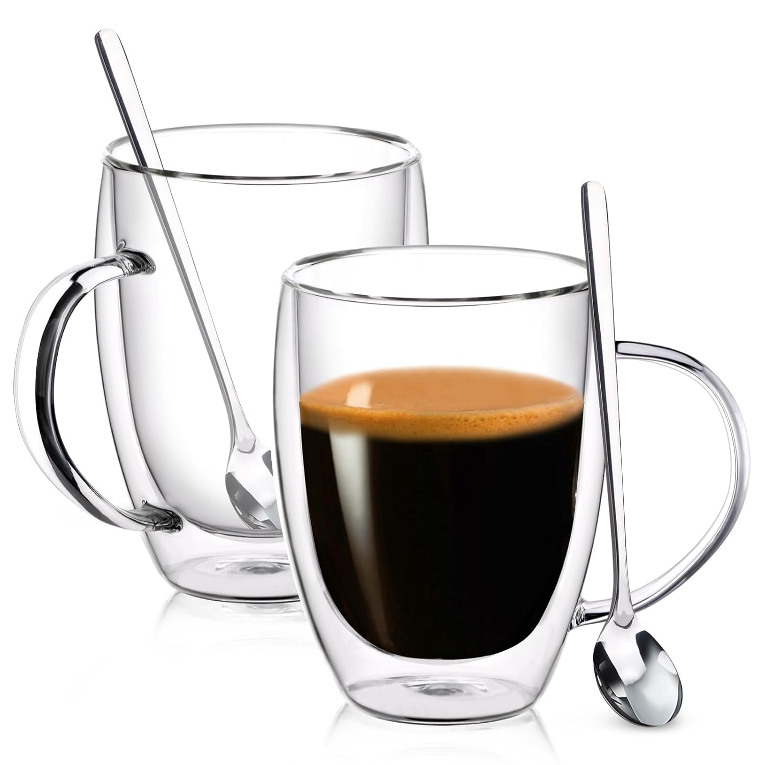 FULGNU Double Walled Glass Coffee Mugs - Set Of 2, 18oz Each, Insulated Borosilicate Glass For Hot & Cold Drinks