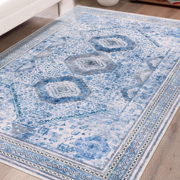 FULIE 4'x6'Area Rug,Boho Rugs for Living Room,Non Slip Low Pile Carpet Printed,Purple