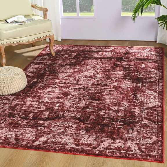 FULIE 4'x6'Boho Rugs Area Rugs for Living Room Ultra Soft Rug Vintage Carpet,Red
