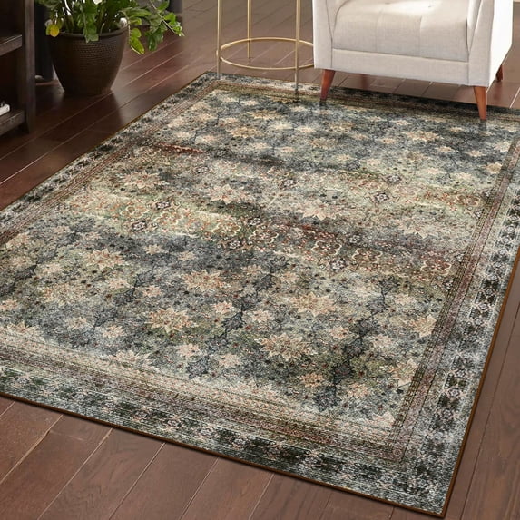 FULIE 4'x6'Rugs Vintage Floral Rug Retro Large Traditional Floor Carpet,Brown/H-15