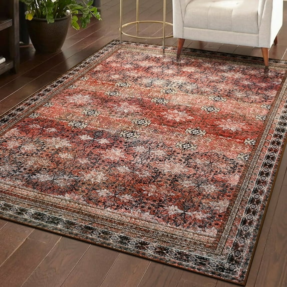 FULIE 4'x6'Rugs Vintage Floral Rug Retro Large Traditional Floor Carpet,Red/H-15