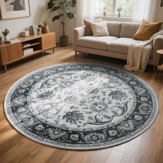 FULIE 5'x5'Round Rugs Soft Bohemian Area Rugs for Living Room Bedroom Modern Decor Carpet,Black