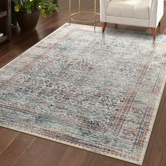 FULIE 5'x8'Rugs Vintage Floral Rug Retro Large Traditional Floor Carpet,Light Pink/H-14