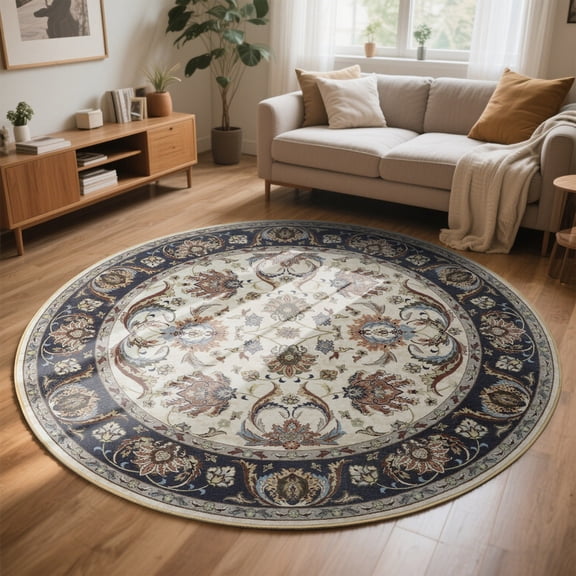 FULIE 6'x6'Round Rugs Soft Bohemian Area Rugs for Living Room Bedroom Modern Decor Carpet,Beige
