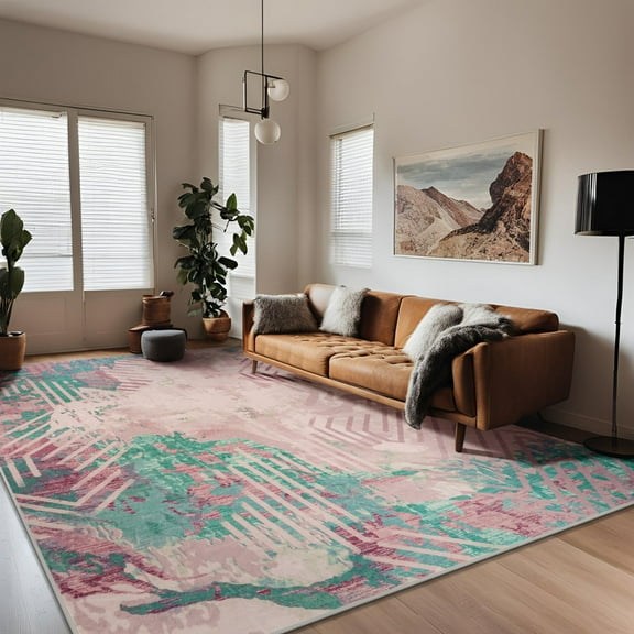 FULIE 6'x9'Area Rugs Modern Abstract Living Room Rug Indoor Floor Carpets for Bedroom,Pink