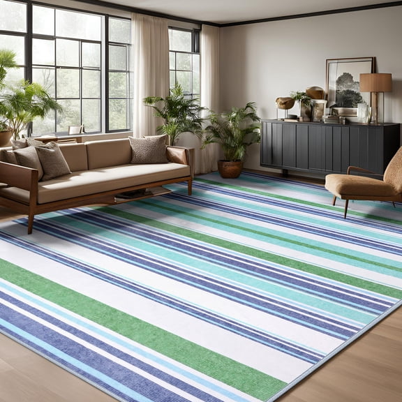 FULIE 6'x9'Boho Area Rugs Living Room Rugs Non-Slip Carpet Rug,Blue