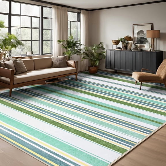 FULIE 6'x9'Boho Area Rugs Living Room Rugs Non-Slip Carpet Rug,Green