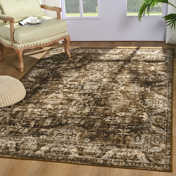 FULIE 6'x9'Boho Rugs Area Rugs for Living Room Ultra Soft Rug Vintage Carpet,Brown
