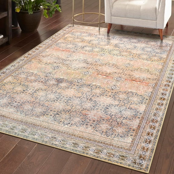 FULIE 6'x9'Rugs Vintage Floral Rug Retro Large Traditional Floor Carpet,Light Yellow/H-15