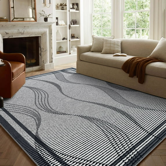 FULIE Abstract 4'x6'Rugs for Living Room Soft Area Rugs Boho Carpet,Dark Gray