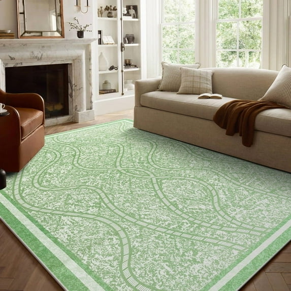 FULIE Abstract 4'x6'Rugs for Living Room Soft Area Rugs Boho Carpet,Green
