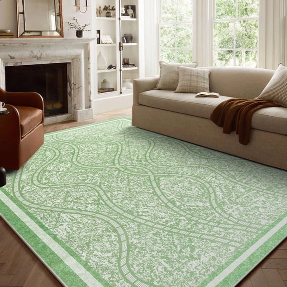 FULIE Abstract 4'x6'Rugs for Living Room Soft Area Rugs Boho Carpet,Green