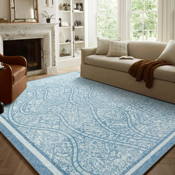 FULIE Abstract 5'x8'Rugs for Living Room Soft Area Rugs Boho Carpet,Blue