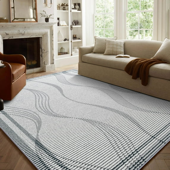 FULIE Abstract 5'x8'Rugs for Living Room Soft Area Rugs Boho Carpet,Light Gray