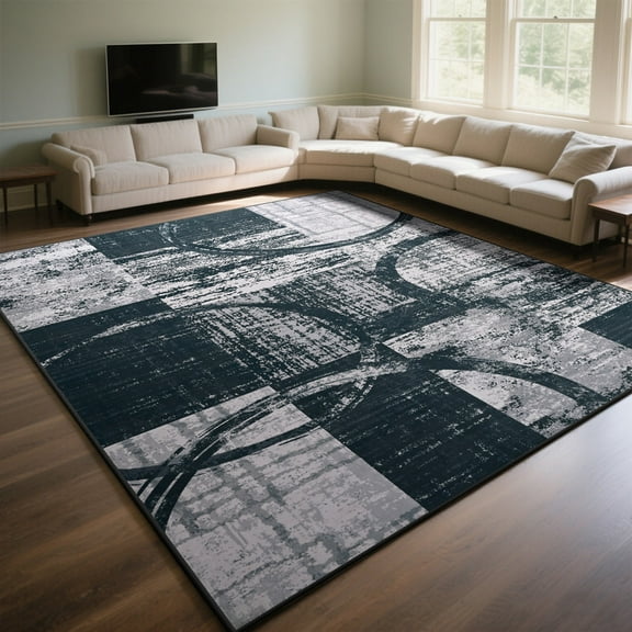 FULIE Abstract Area Rug 5'x8'Rug Machine Washable for Living Room/Dining Room/Bedroom,Gray