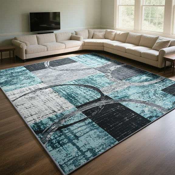 FULIE Abstract Area Rug 6'x9'Rug Machine Washable for Living Room/Dining Room/Bedroom,Blue