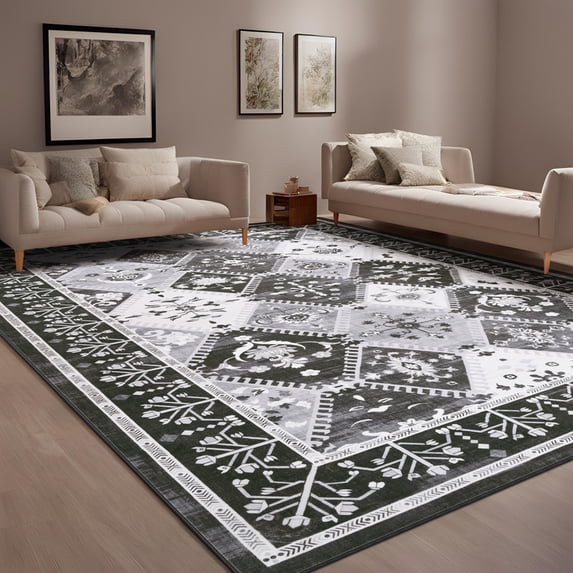 FULIE Rug for Living Room Washable Non-slip Area Rug,4'x6'Rug,Black/White