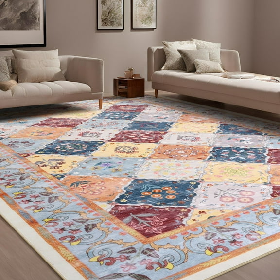 FULIE Rug for Living Room Washable Non-slip Area Rug,4'x6'Rug,Blue