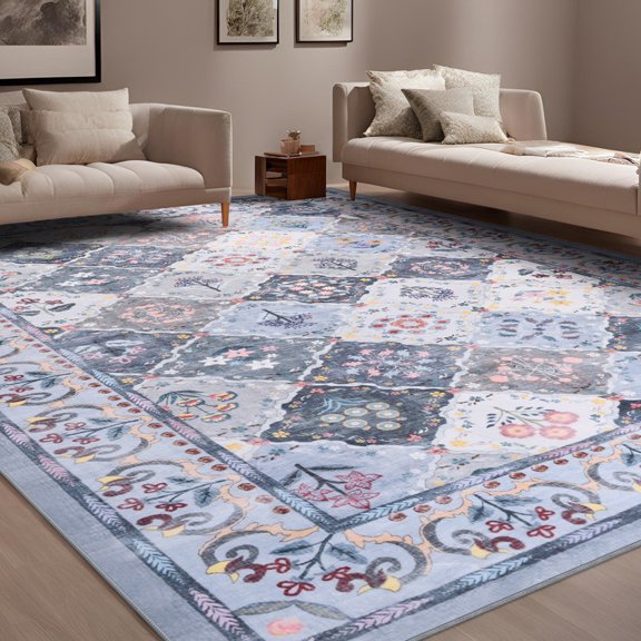 FULIE Rug for Living Room Washable Non-slip Area Rug,4'x6'Rug,Blue
