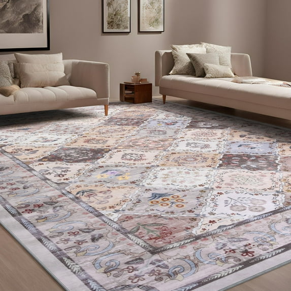 FULIE Rug for Living Room Washable Non-slip Area Rug,4'x6'Rug,Coffee