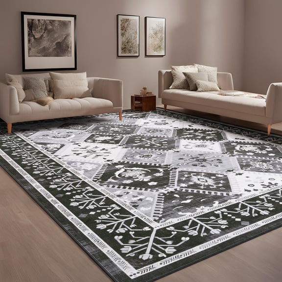 FULIE Rug for Living Room Washable Non-slip Area Rug,6'x9'Rug,Black/White