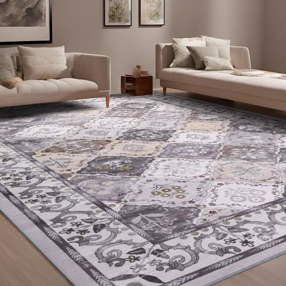 FULIE Rug for Living Room Washable Non-slip Area Rug,6'x9'Rug,Gray