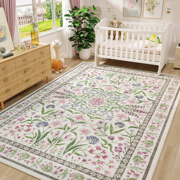 FULIE Rugs 5'x8'Soft Boho Rug Foldable Carpet Non-Slip Rug for Living Room,Pink