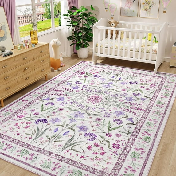 FULIE Rugs 5'x8'Soft Boho Rug Foldable Carpet Non-Slip Rug for Living Room,Purple