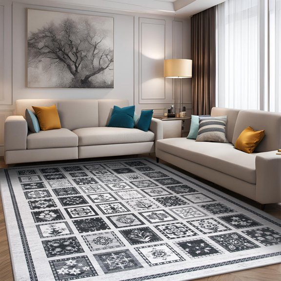 FULIE Washable 4x6 Area Rugs Non-Slip Indoor Rug for Living Room Bedroom Carper,Black