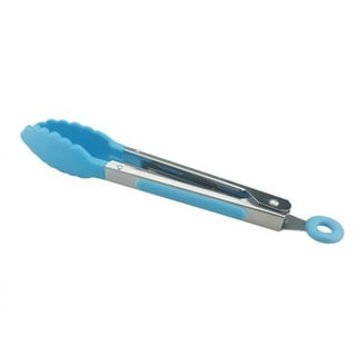 ExcelSteel - 9 inch Stainless Steel Marble Teal Silicone Tong, Blue