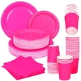 thumbnail image 1 of FULJOOY 192PCS Rose Hot Pink Party AFN1Supplies Set Guests Tableware Include Paper Plates Cups Napkins Disposable Dinnerware Decorations for Baby Shower Graduation Women Birthday Wedding Supplies, 1 of 3
