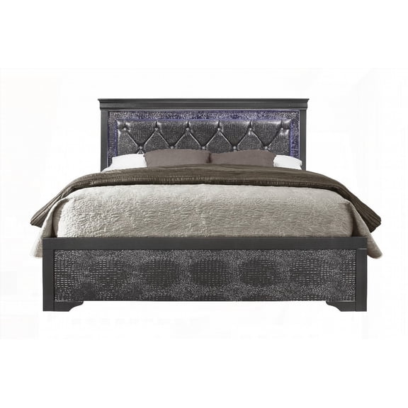 METALLIC GREY FULL BED FEATURING LED LIGHTING, PANEL STYLE AND TUFTED HEADBOARD